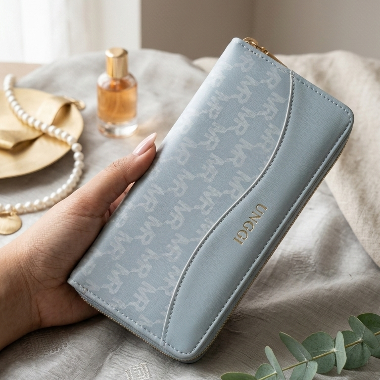 Unggi Wallet – Stylish Zip Around Wallet for Women (Sky Blue)