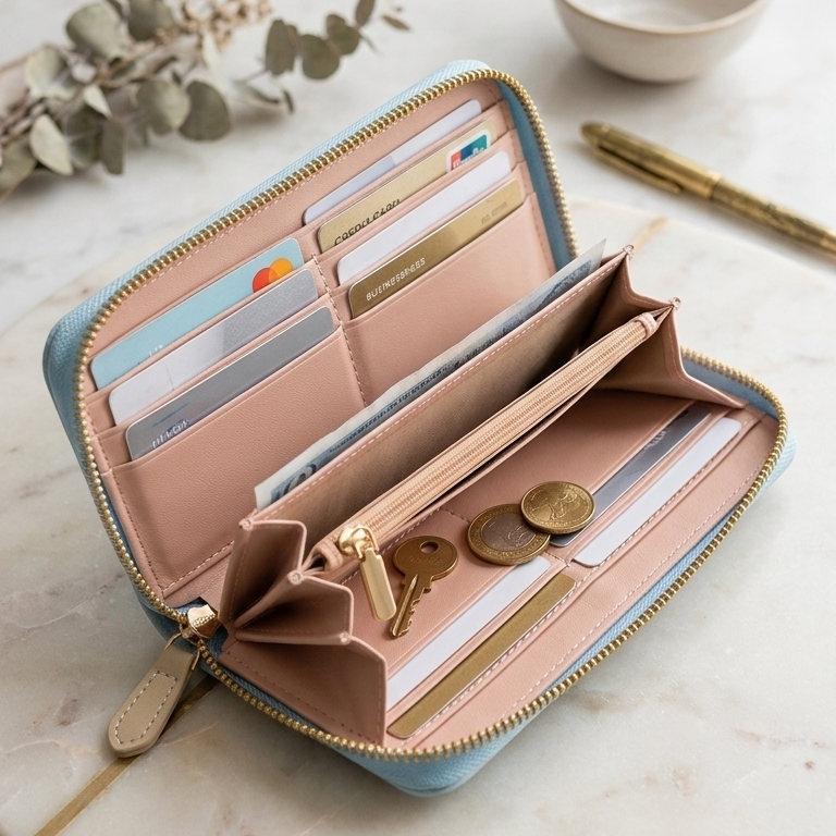 Unggi Wallet – Stylish Zip Around Wallet for Women (Sky Blue)